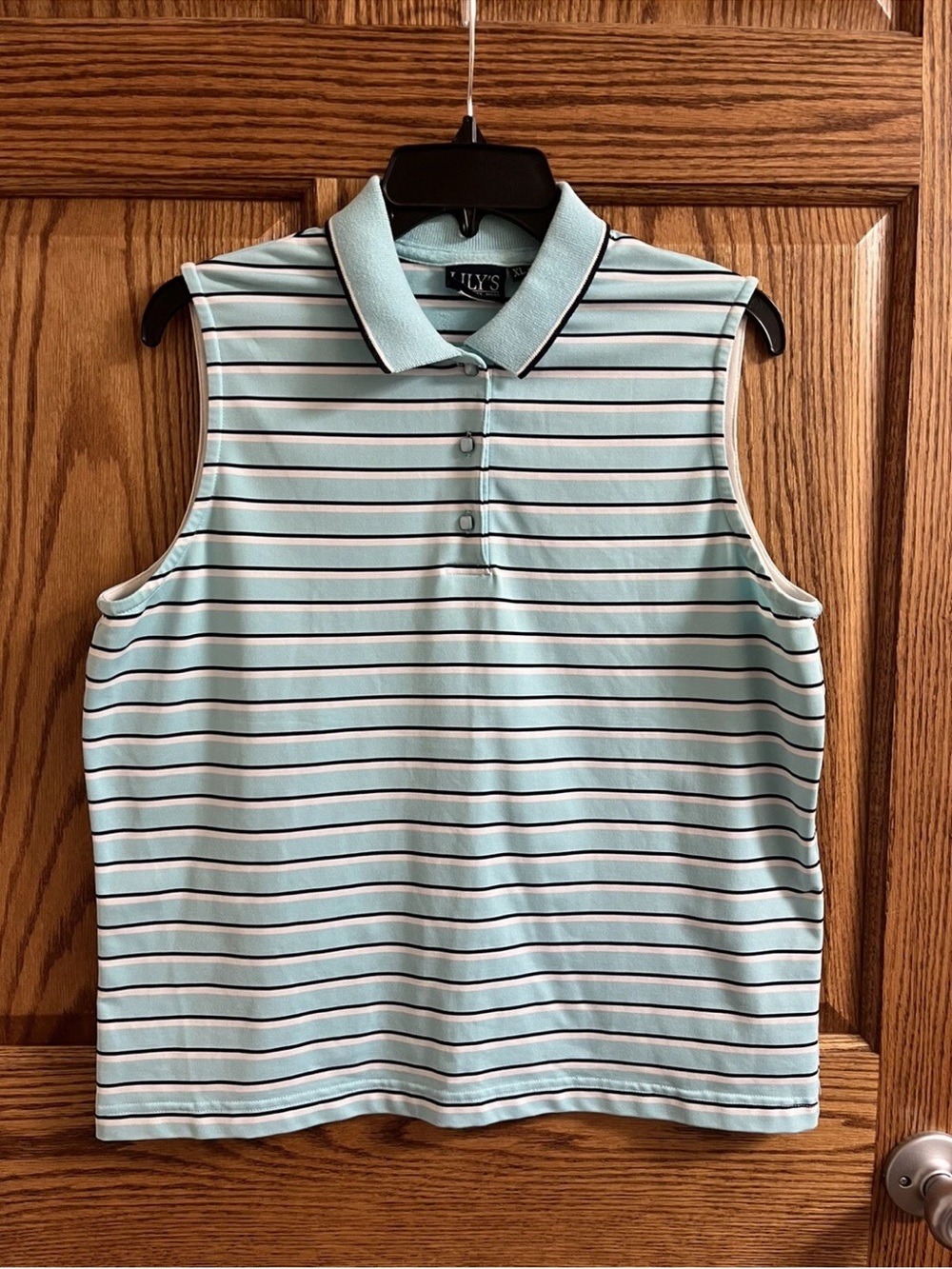 Striped Blue Polo Tank Top with Collar